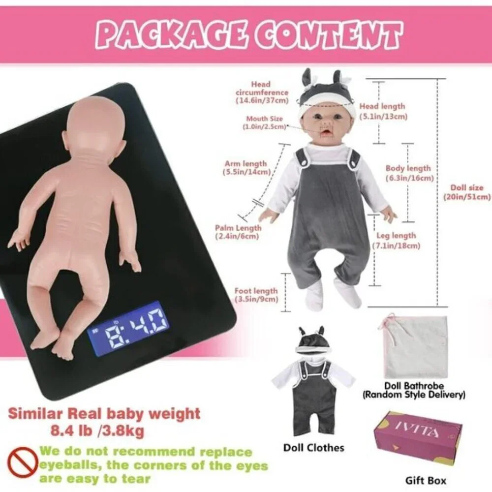 Full Silicone Reborn Baby Doll Boy 20 inch Black White Newborn Baby Doll